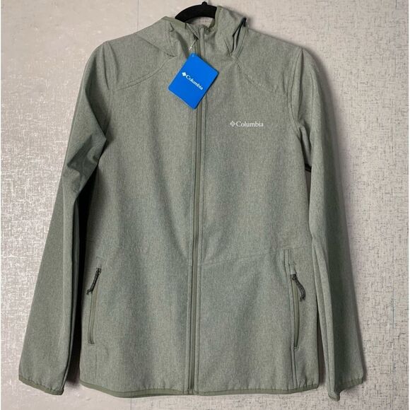 Columbia Womens Miller Peak Jacket Softshell Hooded Rain Water Repel Green XL - Picture 1 of 3